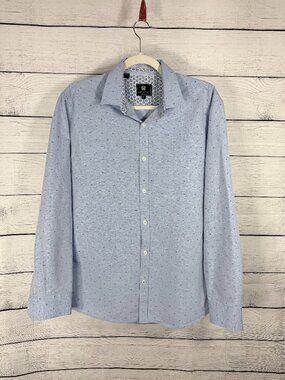 Steel & Jelly London Fish Bones Blue Gray Long Sleeve Button Down Shirt Size L